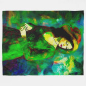 帽子をかぶった女性 フリースブランケット (正面(横))