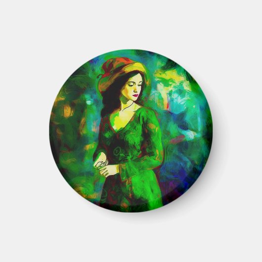 帽子をかぶった女性 マグネット (正面)