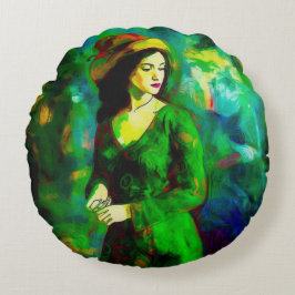 帽子をかぶった女性 ラウンドクッション