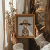 帽子をかぶった子牛の遊び心あふれる農場動物の絵画 , ポスター