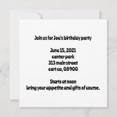 帽子をかぶった斑点ハイエナがケーキをかじっている 招待状 (裏面)