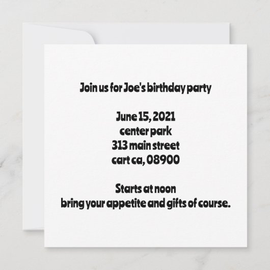 帽子をかぶった斑点ハイエナがケーキをかじっている 招待状 (裏面)