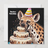 帽子をかぶった斑点ハイエナがケーキをかじっている 招待状 (正面)