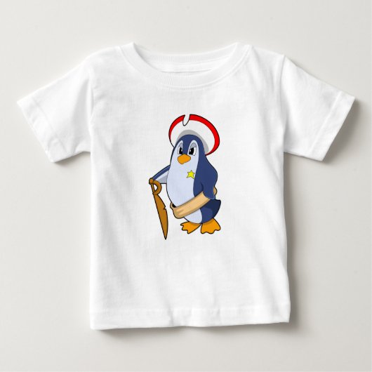 帽子をかぶった海賊ペンギン ベビーTシャツ (正面)