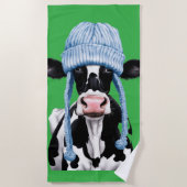 帽子をかぶった牛。 ビーチタオル (正面)