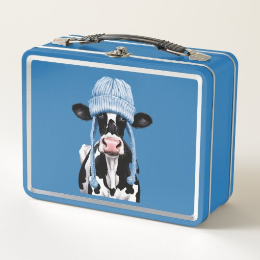 帽子をかぶった牛。 メタルランチボックス (正面)