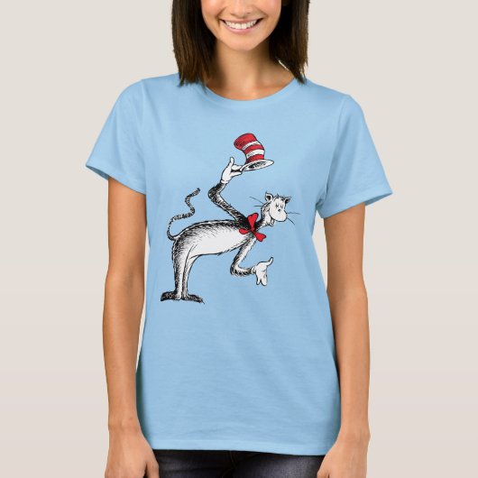 帽子をかぶった猫のおじぎ Tシャツ (正面)
