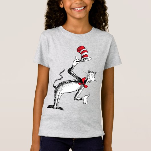 帽子をかぶった猫のおじぎ Tシャツ (正面)