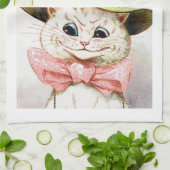 帽子をかぶった猫のルイ・ワイン キッチンタオル (折り畳み)