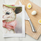 帽子をかぶった猫のルイ・ワイン キッチンタオル (四つ折り)