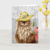帽子をかぶった猫 カード (黄色い花)