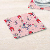 帽子をかぶった猫 | キッズパターン スクエアペーパーコースター (アングル)