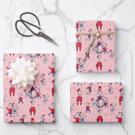 帽子をかぶった猫 | キッズパターン ラッピングペーパーシート (正面)