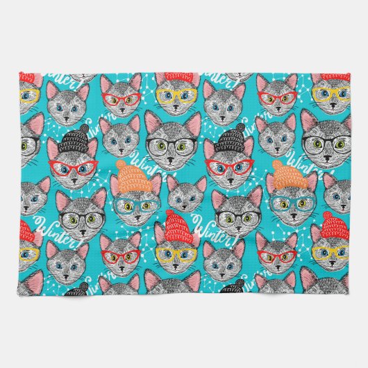 帽子をかぶった猫 キッチンタオル (横)