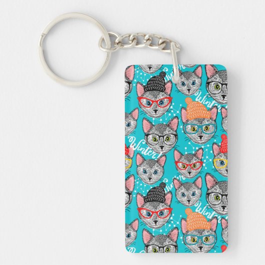 帽子をかぶった猫 キーホルダー (正面)