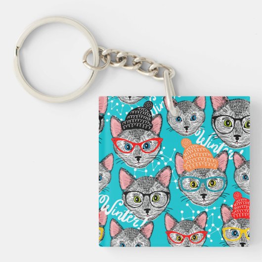 帽子をかぶった猫 キーホルダー (正面)