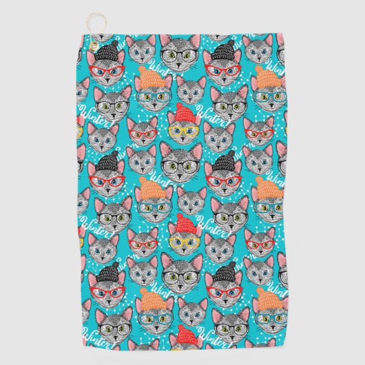 帽子をかぶった猫 ゴルフタオル (正面)