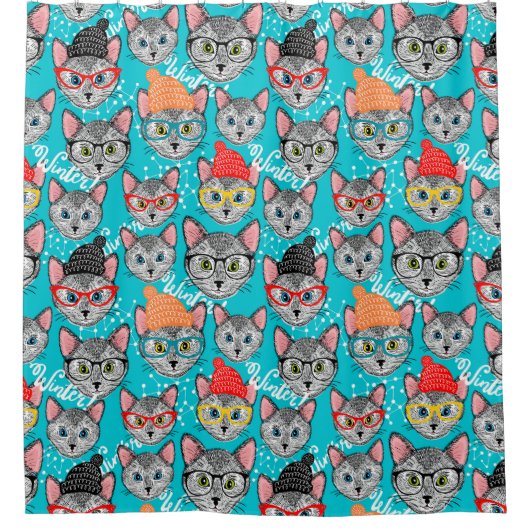 帽子をかぶった猫 シャワーカーテン (正面)