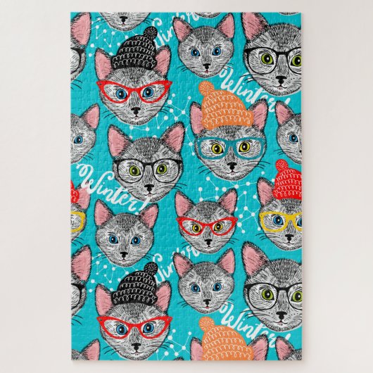 帽子をかぶった猫 ジグソーパズル (縦)