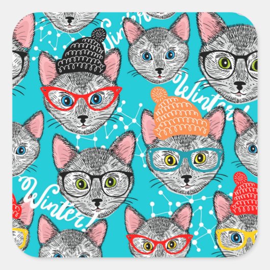 帽子をかぶった猫 スクエアシール (正面)