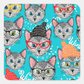 帽子をかぶった猫 スクエアシール (正面)