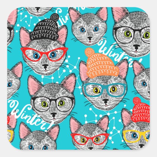 帽子をかぶった猫 スクエアシール (正面)