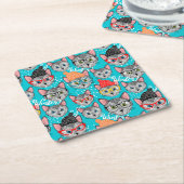 帽子をかぶった猫 スクエアペーパーコースター (アングル)