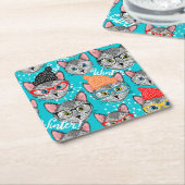 帽子をかぶった猫 スクエアペーパーコースター (アングル)