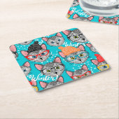 帽子をかぶった猫 スクエアペーパーコースター (アングル)