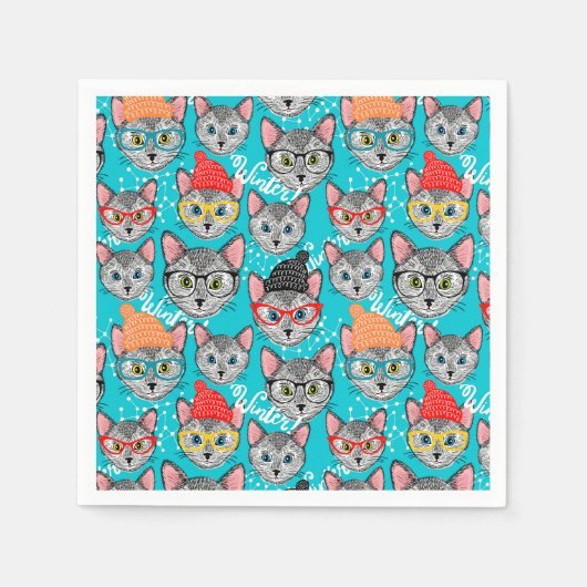 帽子をかぶった猫 スタンダードカクテルナプキン (正面)