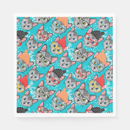 帽子をかぶった猫 スタンダードランチョンナプキン (正面)