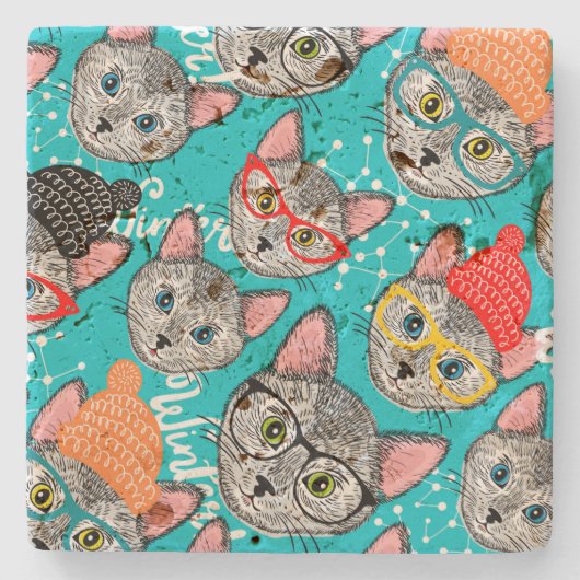 帽子をかぶった猫 ストーンコースター (正面)