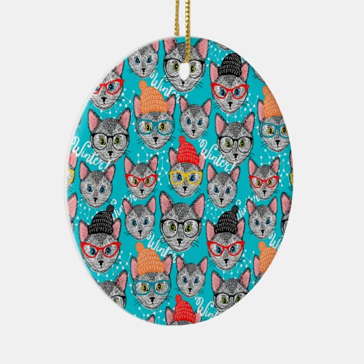 帽子をかぶった猫 セラミックオーナメント (右)