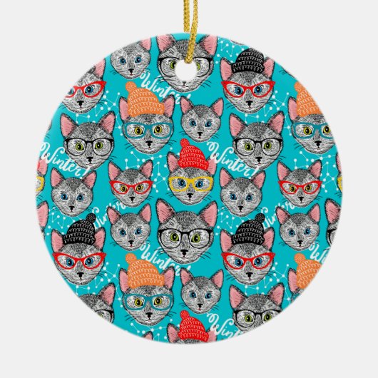 帽子をかぶった猫 セラミックオーナメント (正面)