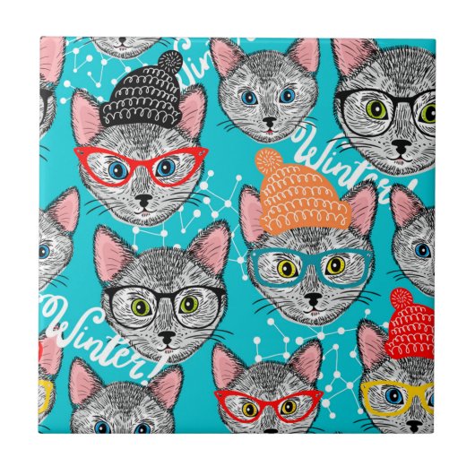 帽子をかぶった猫 タイル (正面)