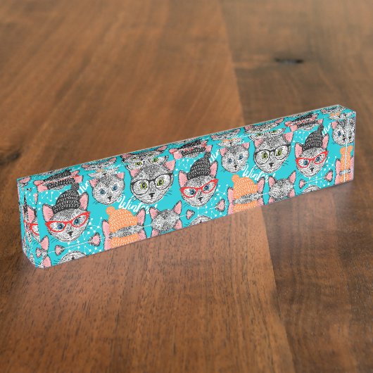 帽子をかぶった猫 デスクネームプレート (側面)