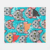 帽子をかぶった猫 フリースブランケット (正面(横))