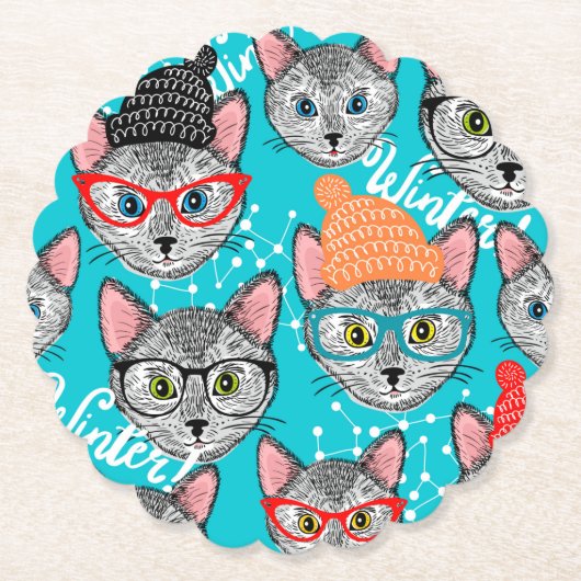 帽子をかぶった猫 ペーパーコースター (正面)