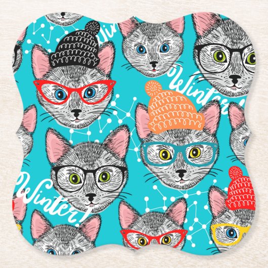 帽子をかぶった猫 ペーパーコースター (正面)