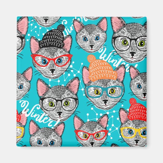 帽子をかぶった猫 マグネット (正面)