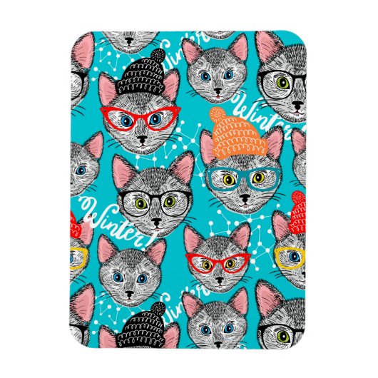 帽子をかぶった猫 マグネット (縦)