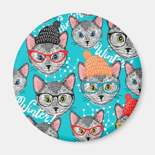 帽子をかぶった猫 マグネット (正面)