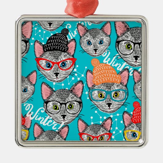 帽子をかぶった猫 メタルオーナメント (正面)