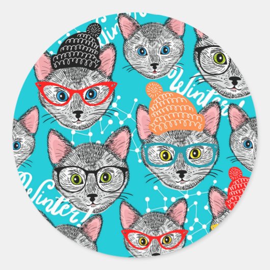 帽子をかぶった猫 ラウンドシール (正面)