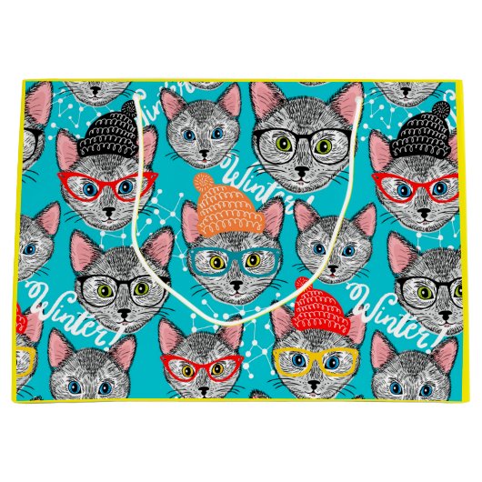 帽子をかぶった猫 ラージペーパーバッグ (正面)