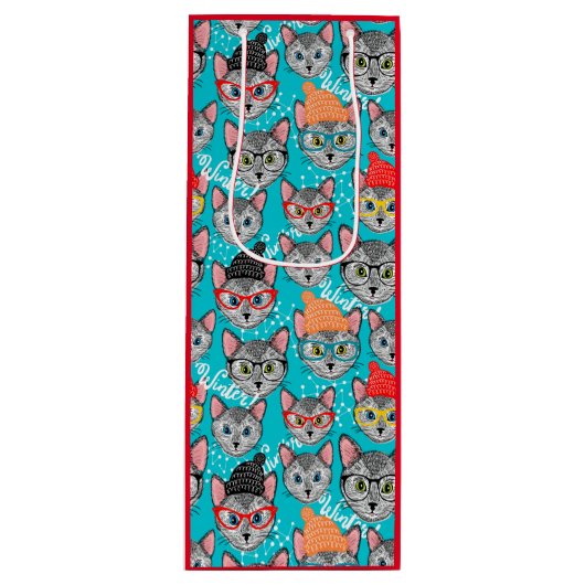 帽子をかぶった猫 ワインギフトバッグ (正面)