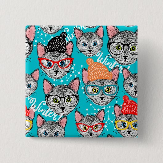 帽子をかぶった猫 缶バッジ (正面)