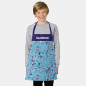 帽子をかぶった猫 | 青のパターン エプロン (着用した状態)