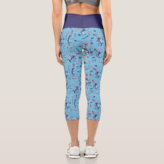 帽子をかぶった猫 | 青のパターン カプリレギンス (裏面)