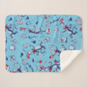 帽子をかぶった猫 | 青のパターン シェルパブランケット (正面(横))